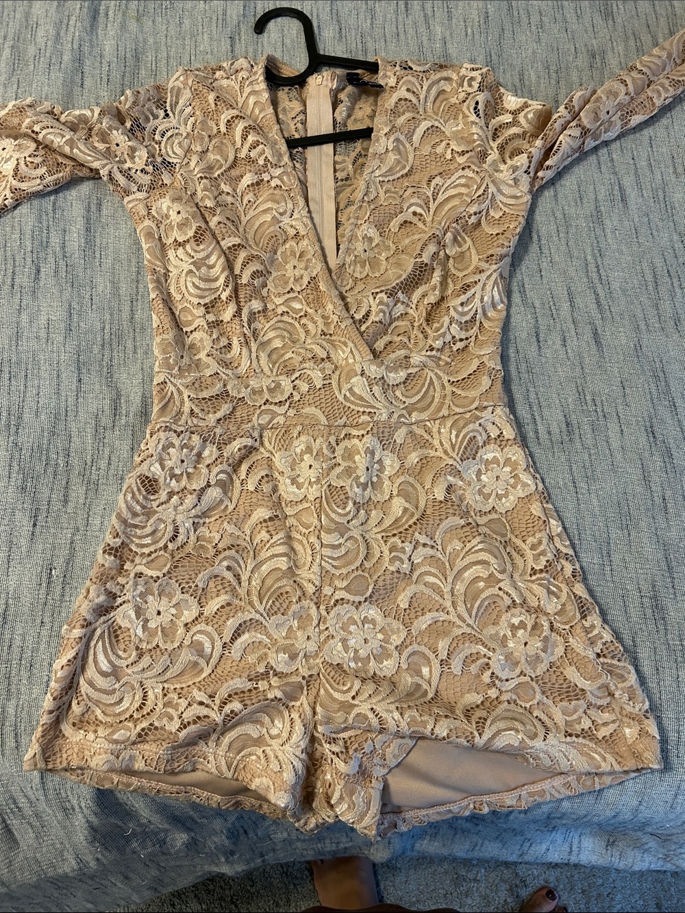 Windsor Lace Surplice Romper in Nude